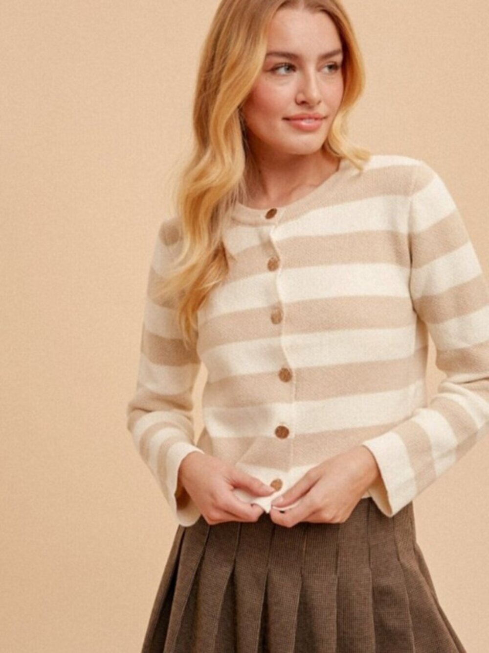 HEM & THREAD Long Sleeve Striped Long Crop Button Down Cardigan Size S NWT